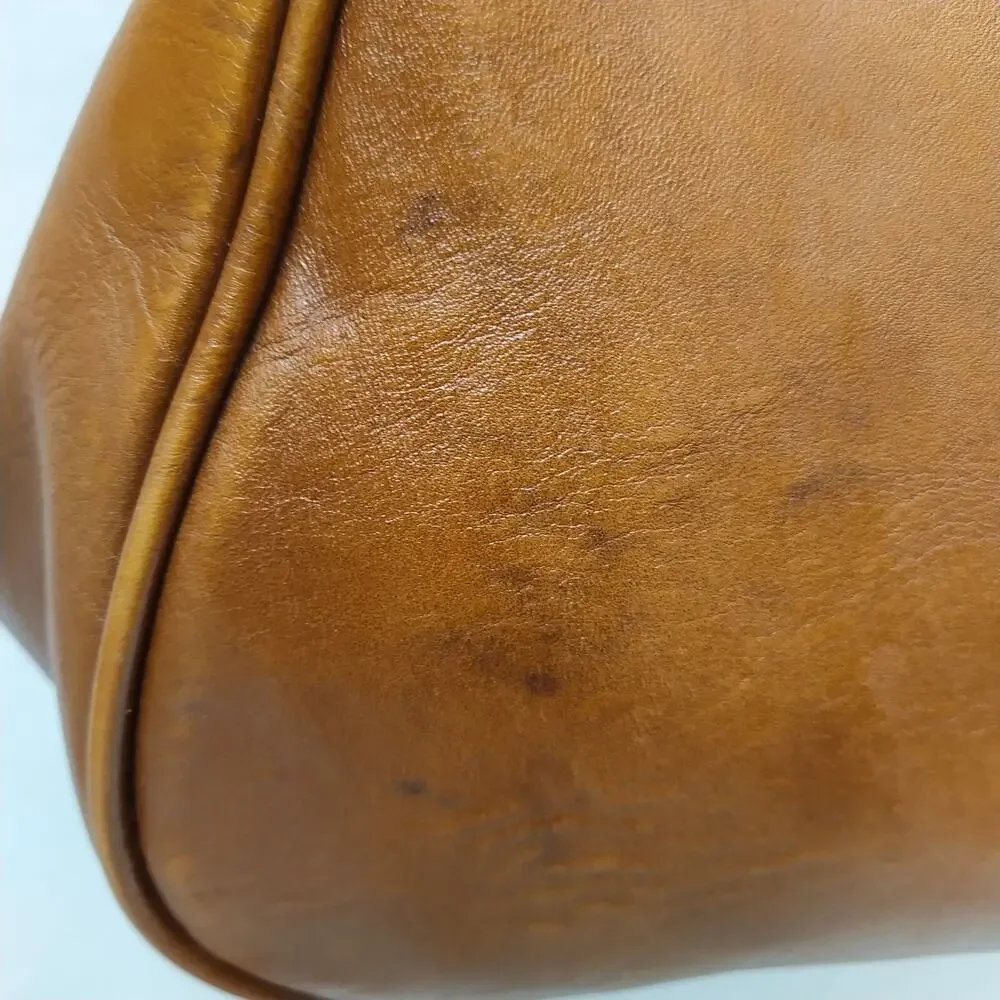 Patricia Nash Brown Leather Floral Pushlock Framed Closure Satchel Crossbody Bag